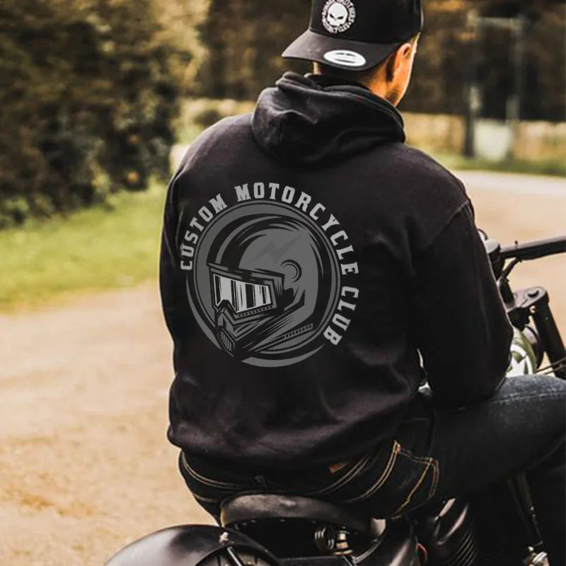 CUSTOM MOTORCYCLE CLUB Casual Graphic Black Print Hoodie