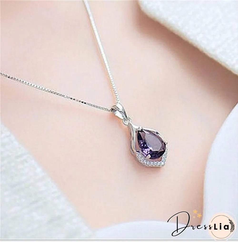 Fashionable and Noble 925 Pure Silver Diamond Lady Necklace Long Pendant Elegant Natural