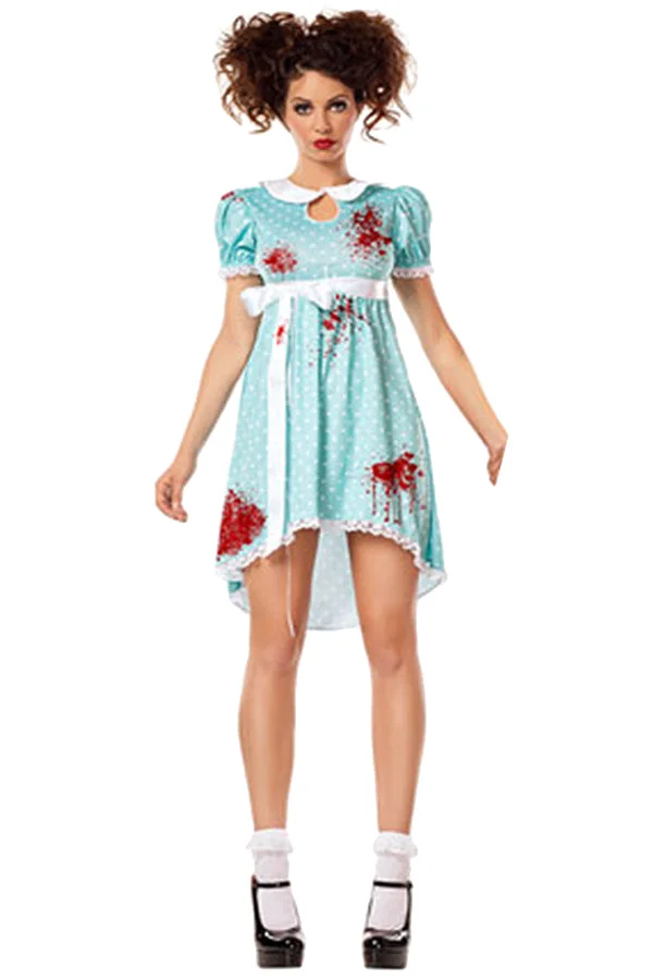 Womens Halloween Bloody Zombie Costume Blue-elleschic