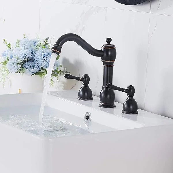 Bathroom Faucet Oil Rubbed Bronze Brass 2 Handles 3 Holes Widespread Bathroom Sink Faucet 8inch Washingroom Faucet with Pop Up Drain