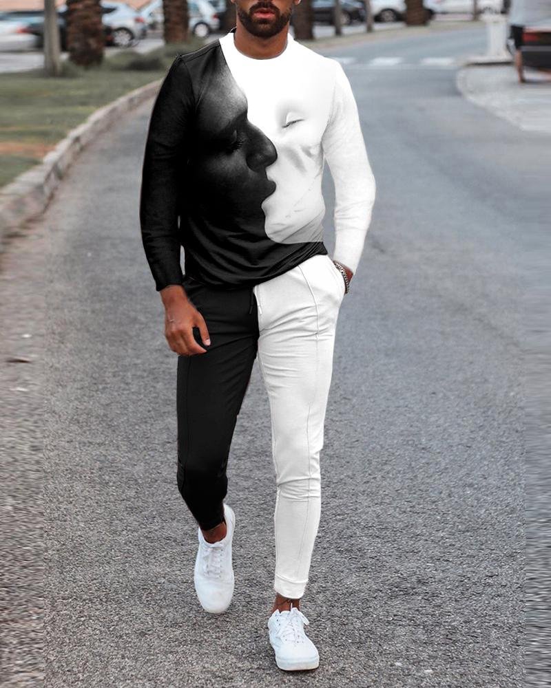 Men's Leisure Sports Lion Print Long Sleeve Suit