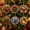 6 Pcs Christmas Wooden Ornaments DIY Pearls Diamond Painting Kit Rhinestone Art Pendants with Hemp Rope for Holiday Tree Decor