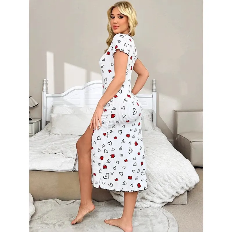 Churchf New Summer Burst Love Short-Sleeved Collar Aja Skirt Dress Casual Print Women's Dress
