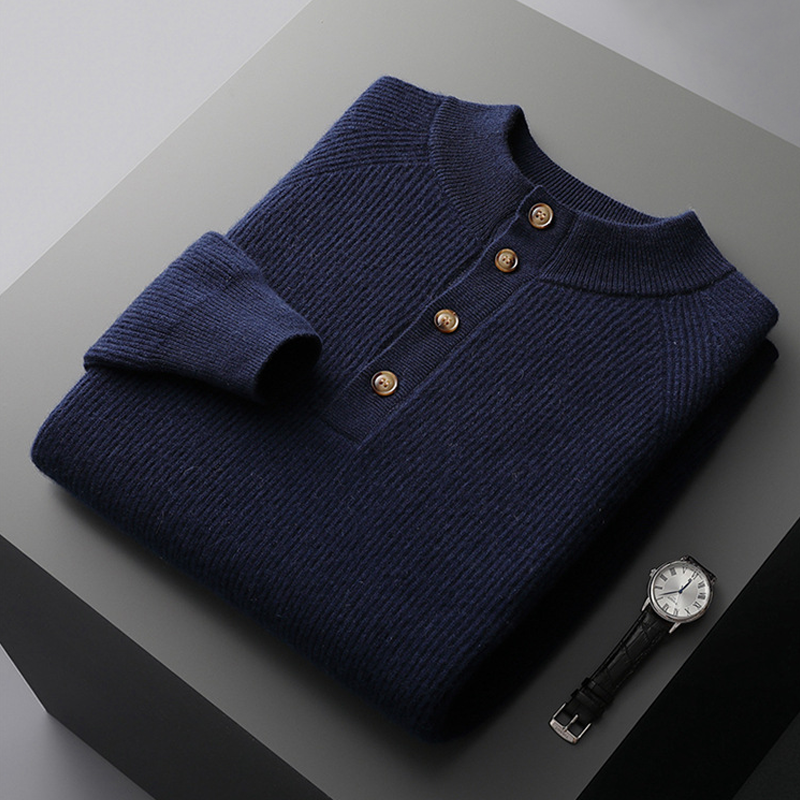 Button-closure Collar Men's Cashmere Sweater REAL SILK LIFE