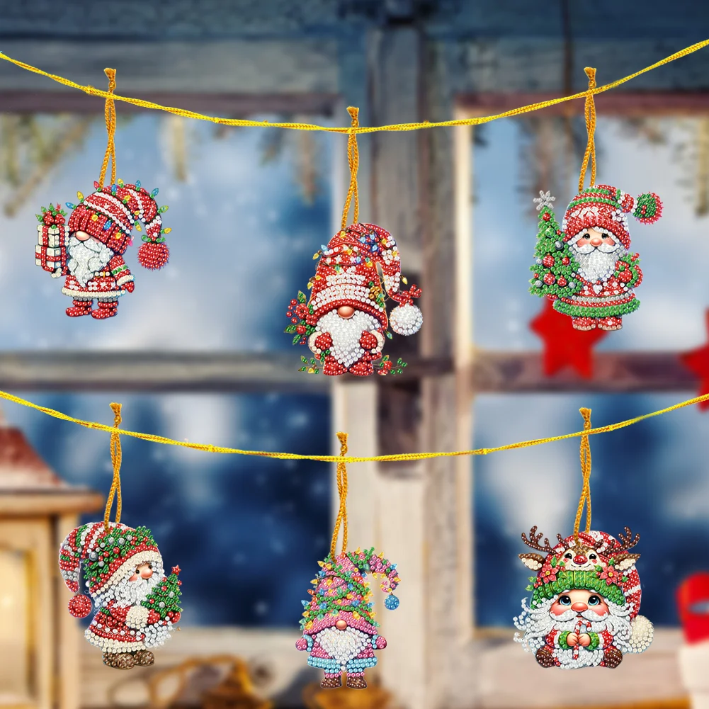 15pcs Xmas Gnome Theme 2D Flat DIY Hanging Diamond Art Kits Home Wall Decor