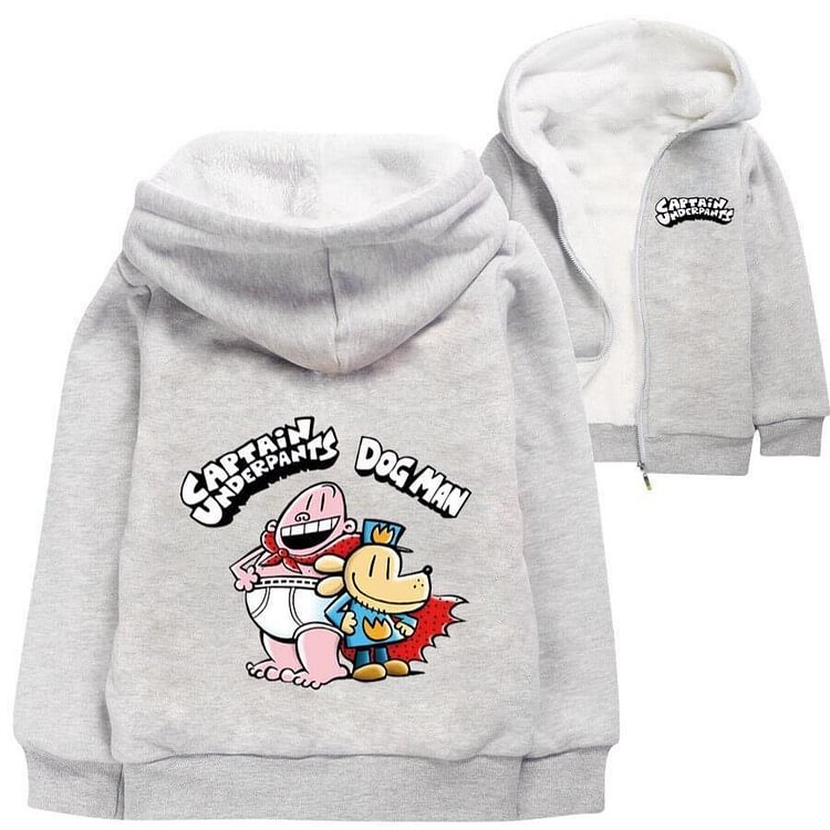 Mayoulove Superzings Dog Man Print Girls Boys Cotton Zip Up Fleece Lined Hoodie-Mayoulove