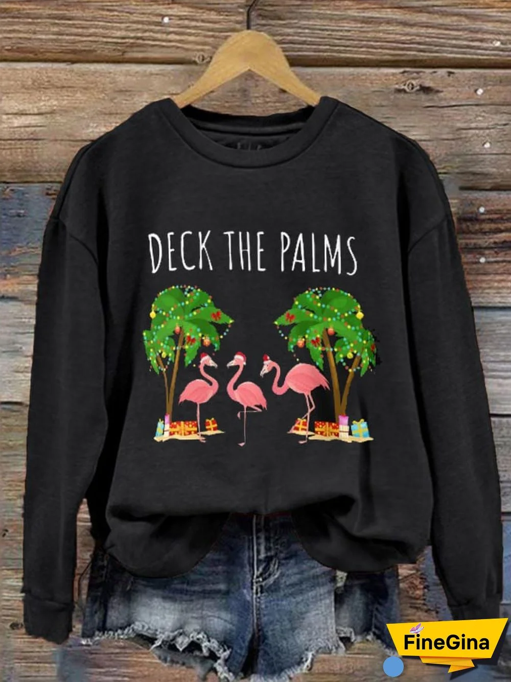 Women's Deck The Palms Tropical Hawaii Christmas Palm Tree Lights Sweatshirt