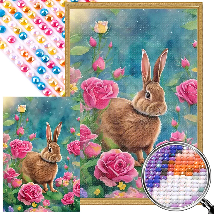 Partial AB Drill - Full Round Diamond Painting - Rabbit In Flowers 40*60CM