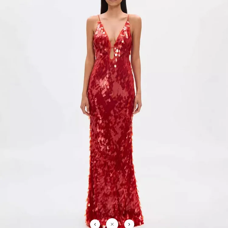 Women's Cutout Sling Backless Sequins Shiny Dress