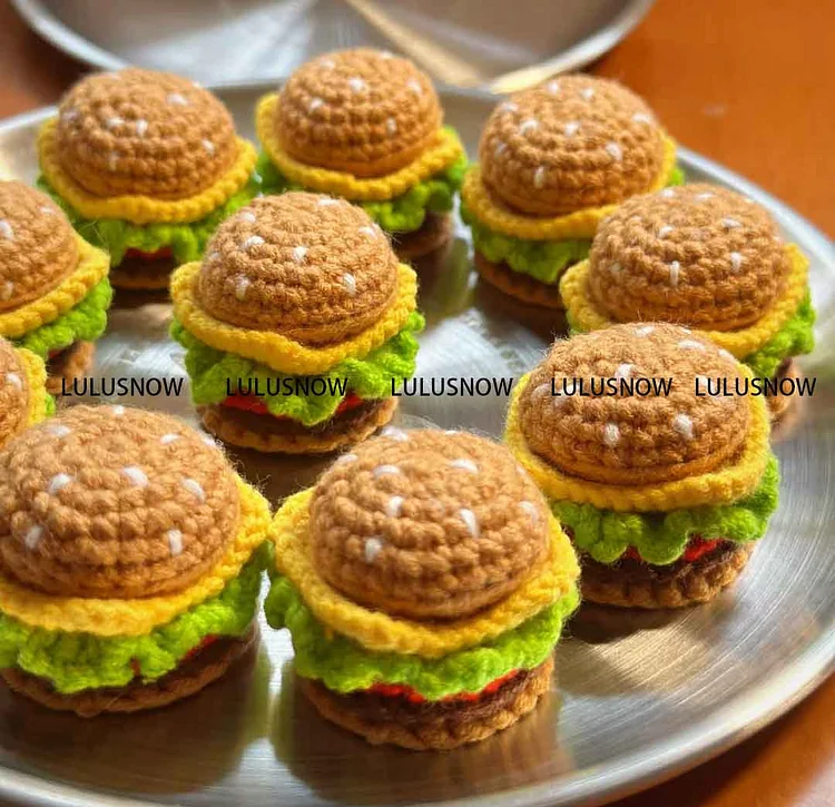 Lulusnow Handmade Crochet MINI Hamburger Gift Christmas/Easter Crochet Key Chain Bag Accessories