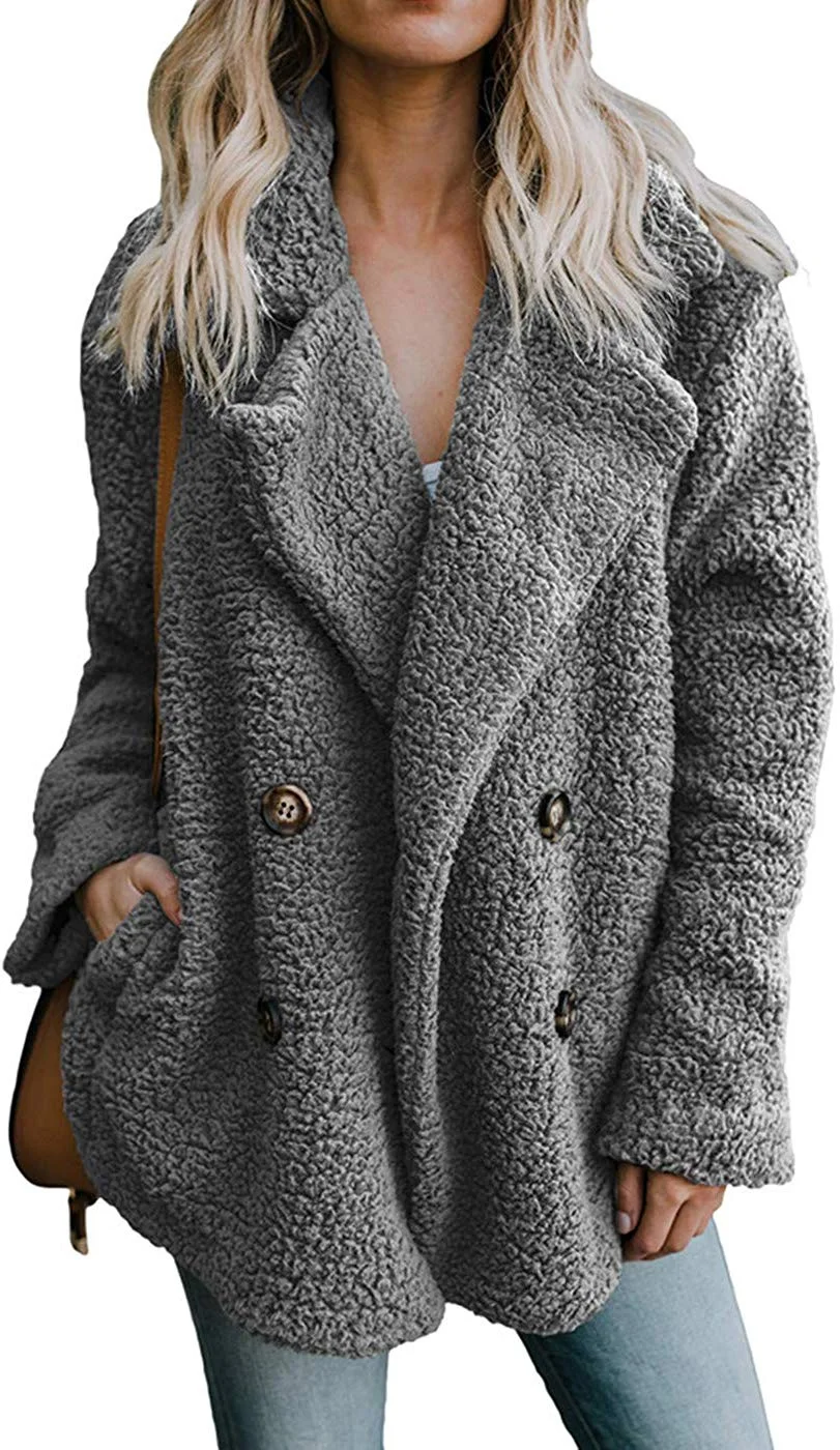 Womens Fleece Fashion Open Front Cardigan Coat Jacket with Pockets Outwear Warm Winter