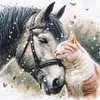Cat Horse-Partial 11CT Stamped Cross Stitch Bead Embroidery 36*36cm/14.17*14.17in tapestrymarket