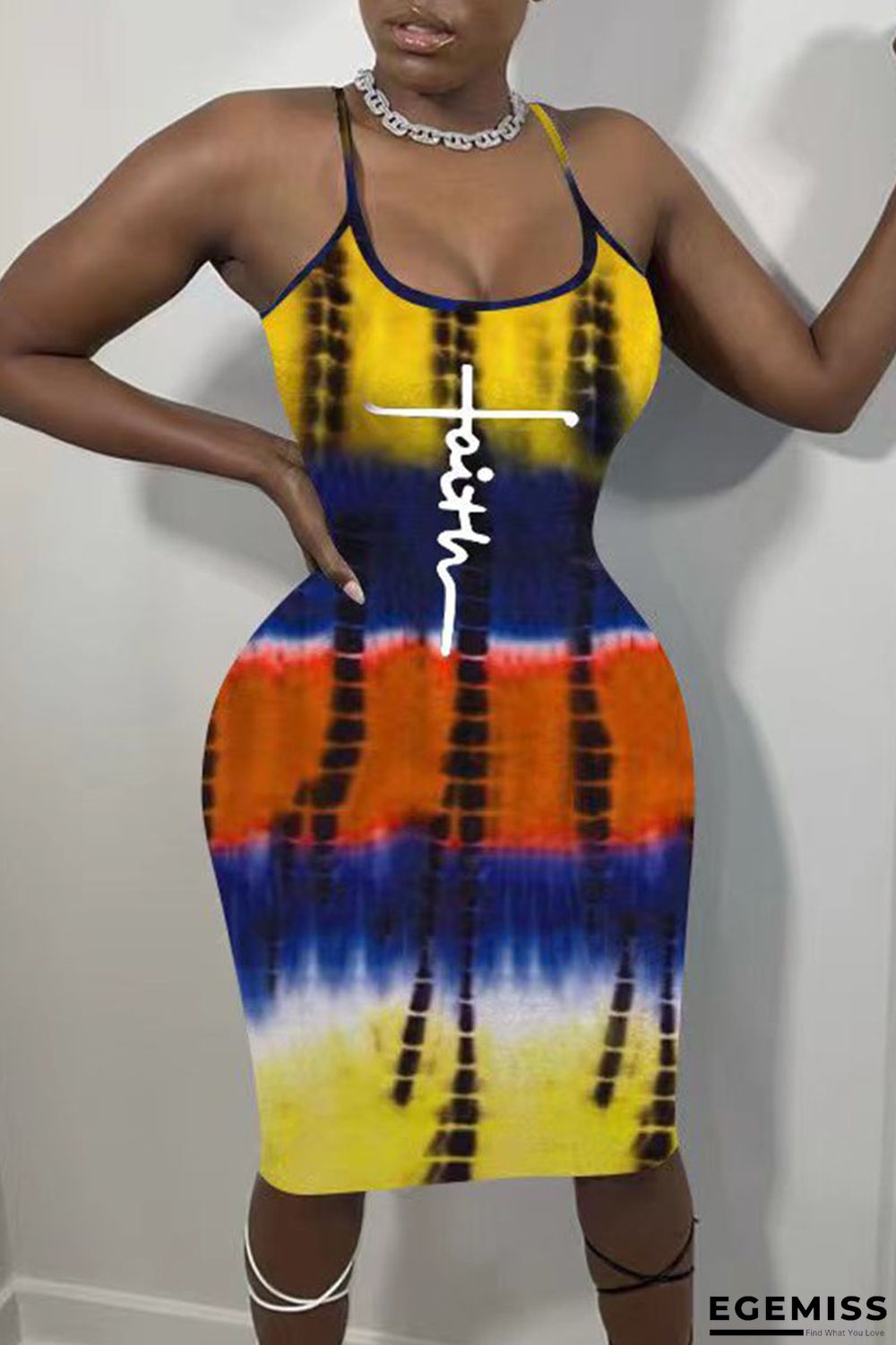 Yellow Casual Print Patchwork Spaghetti Strap Sling Dress Dresses | EGEMISS