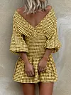 Checkered Empire Half Sleeves Mini Dress