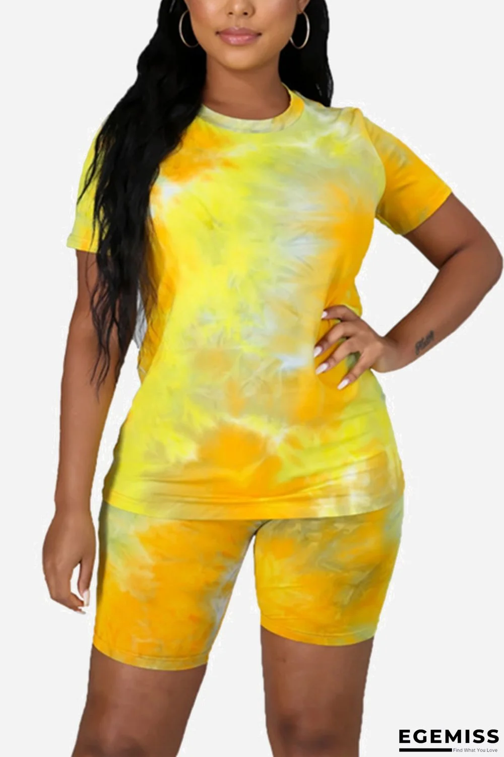 Orange. Casual O Neck Print Tie Dye Pattern Plus Size | EGEMISS