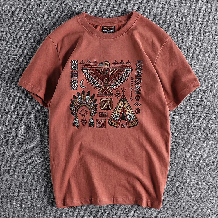 American Washed Cotton Tribal Print Short Sleeve T-Shirt
