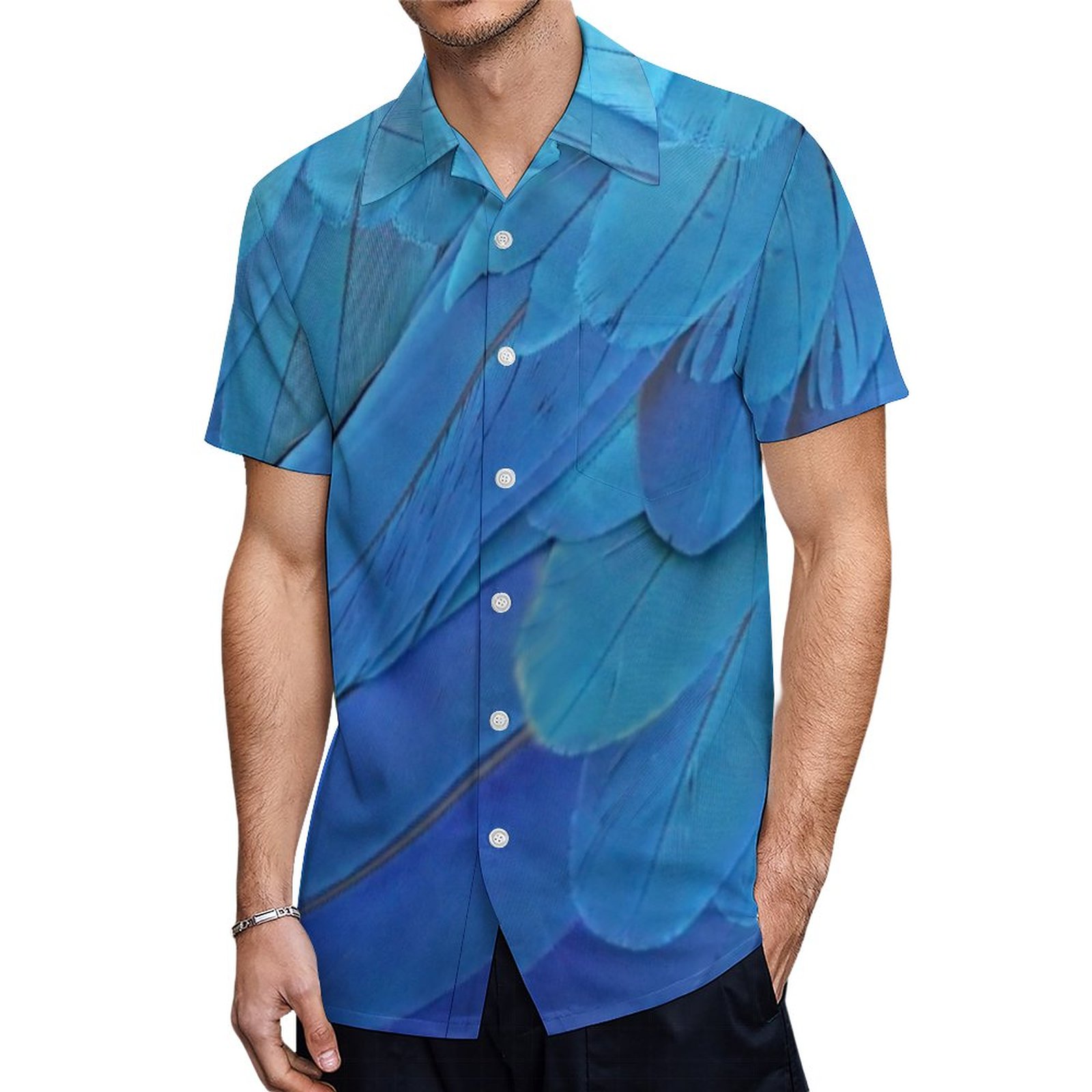 Im Blue Macaw Feathers Hawaiian Shirt Mens Button Down Plus Size Tropical Hawaii Beach Shirts
