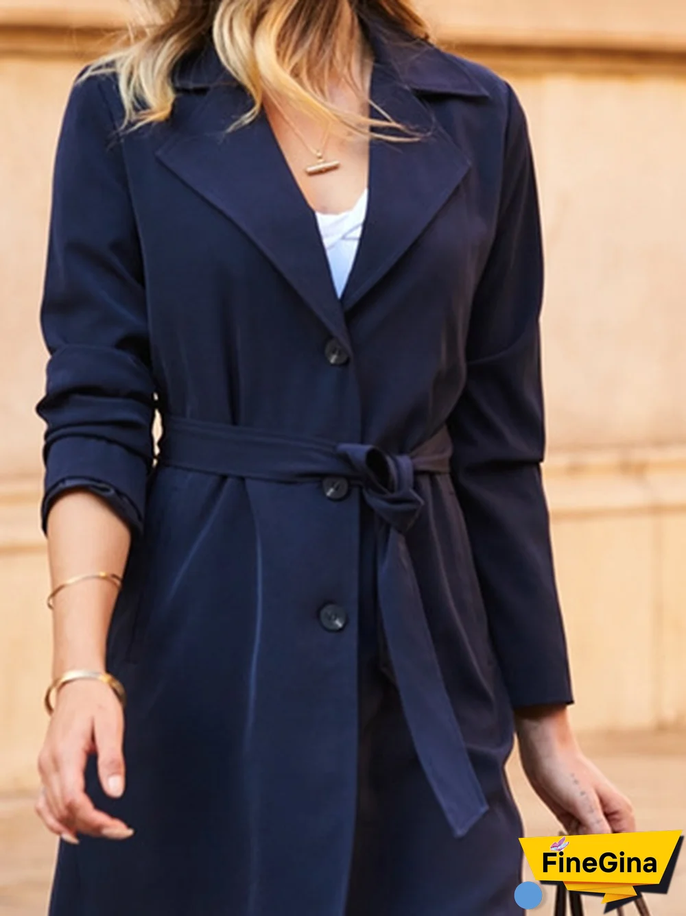 Casual Plain Autumn Polyester Daily Standard Long sleeve Mid-long H-Line Trench coat for Women