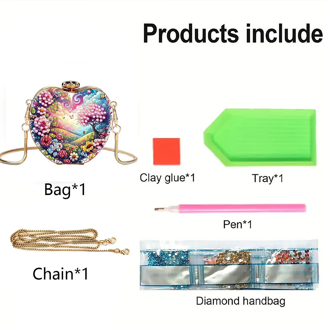 Scenery DIY Acrylic Love Diamond Art Painting Card Case Wallet with Chain Small Diamond Painting Crossbody Bag for Adults Women Girls Gift