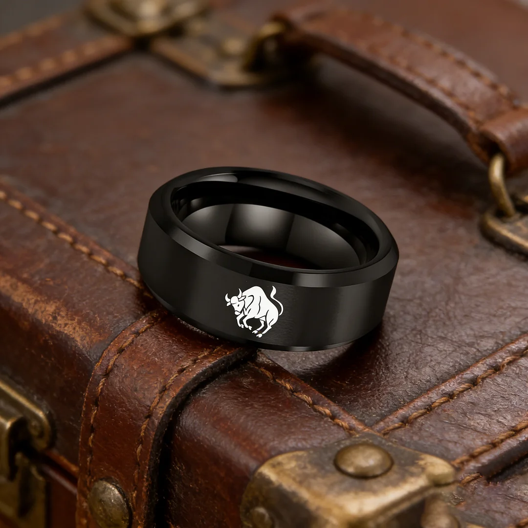 Mens Womens Black Taurus Tungsten Carbide Rings Black Edges and Laser Etched Wedding Bands Comfort Fit 4MM 6MM 8MM