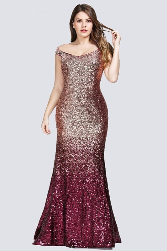 New Arrival Plus Size Prom Dress Sequins Mermaid Long Evening Gowns - lulusllly