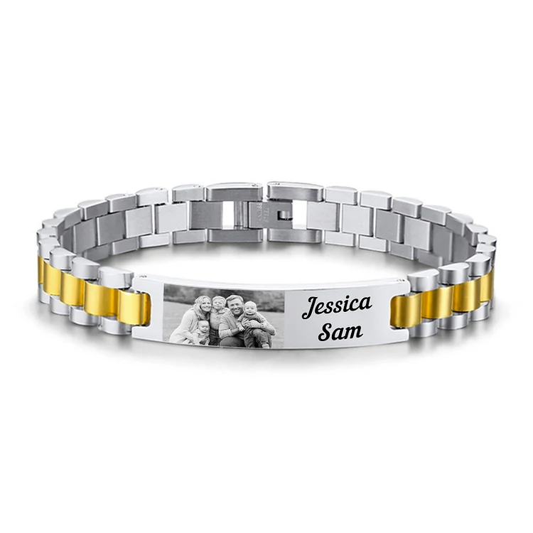Personalized Photo Bracelet Custom Initial ID Bar Men's Bracelet Bangle Gifts For Him