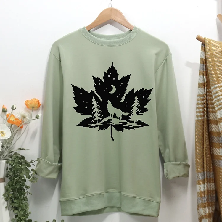 Wolf and maple leaf Women Casual Sweatshirt-Annaletters