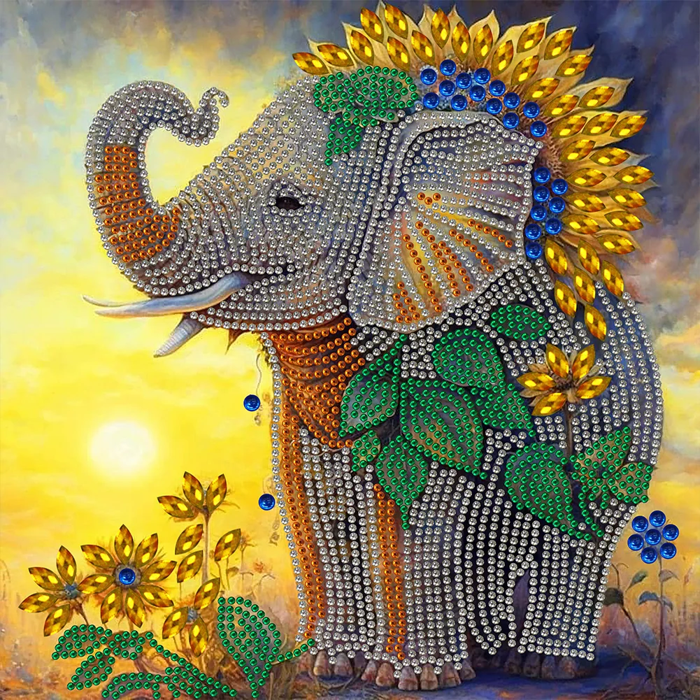 Diamond Painting - Partial Special Shaped Drill - Sunflower Elephant(30*30cm)
