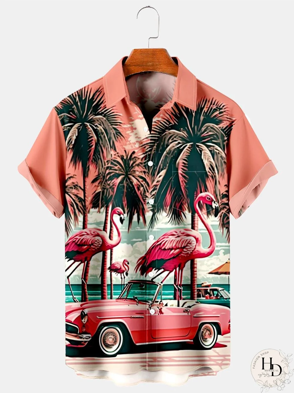 Hawaiian Flamingo Car Print Men's Shirts With Pocket