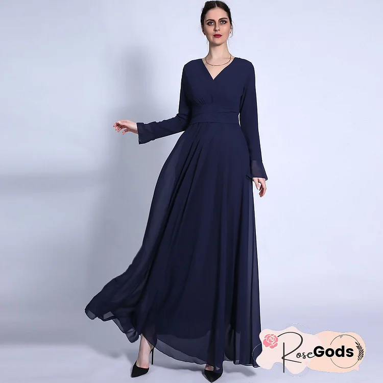 Women Plain Autumn Urban Polyester High Waist No Elasticity Long Sleeve A-Line Regular Dresses