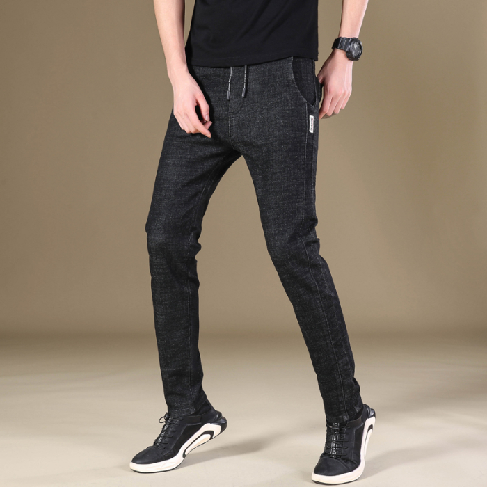 Korean Version Winter Men's Fleece Warm Straight Jeans Business Fashion Cotton Denim Stretch Pants Thick Trousers Male