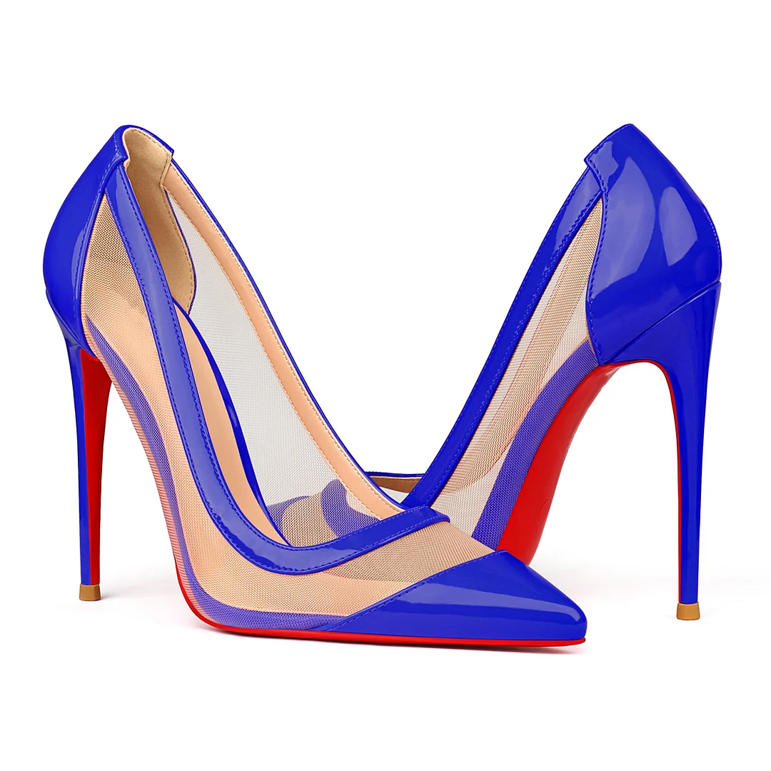 100mm/120mm Women's Breathable Mesh Pointed Toe Red Bottom High Heel Sandals Pumps-MERUMOTE