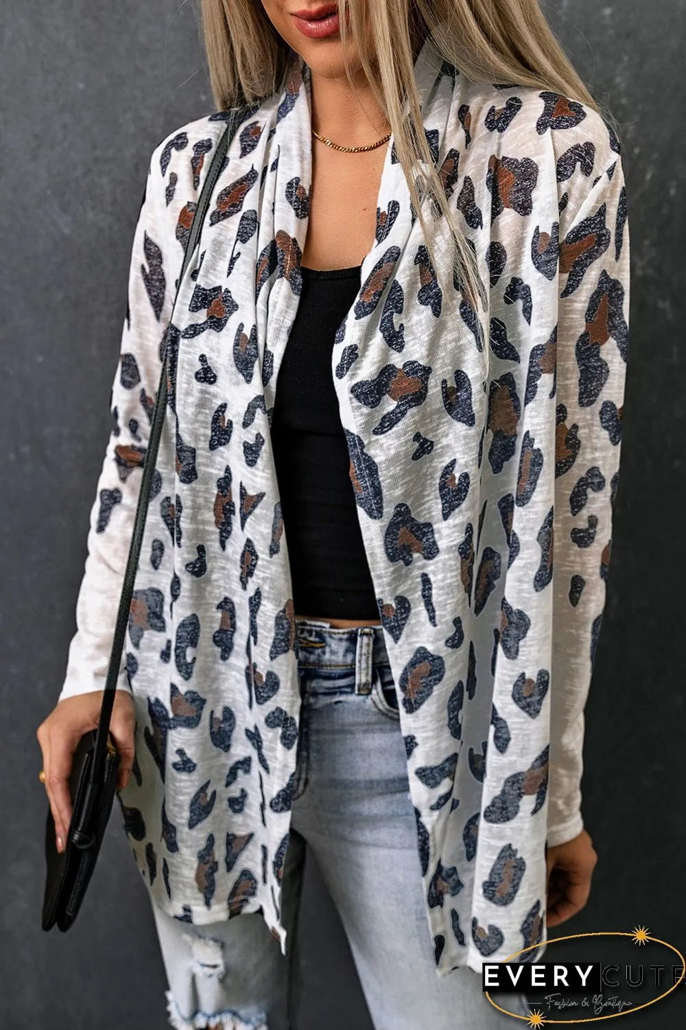 White Vintage Leopard Print Open Cardigan