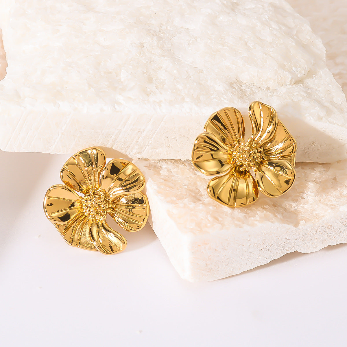 IG Style Flower Petal Flower Stainless Steel Electroplating Earrings