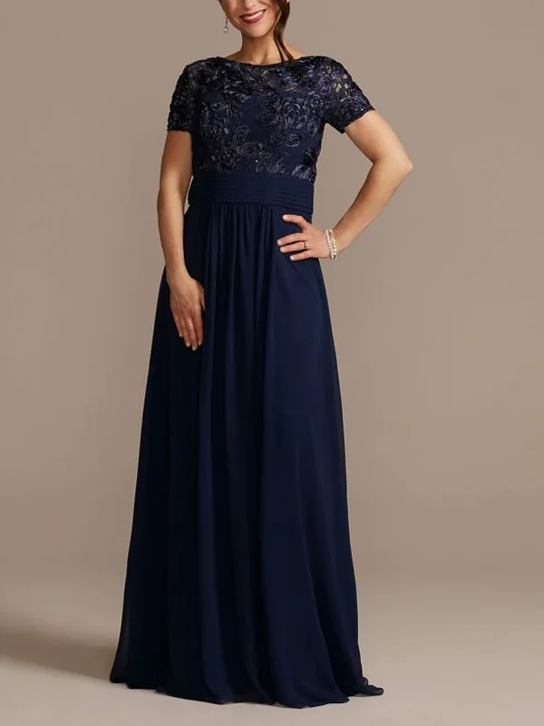 Round Neck Lace Short Sleeves Maxi Dress