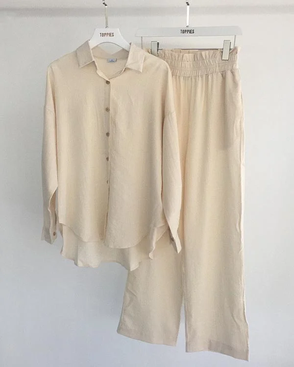 Linen Set Casual Shirt Elastic Pants Suits-ttstudio