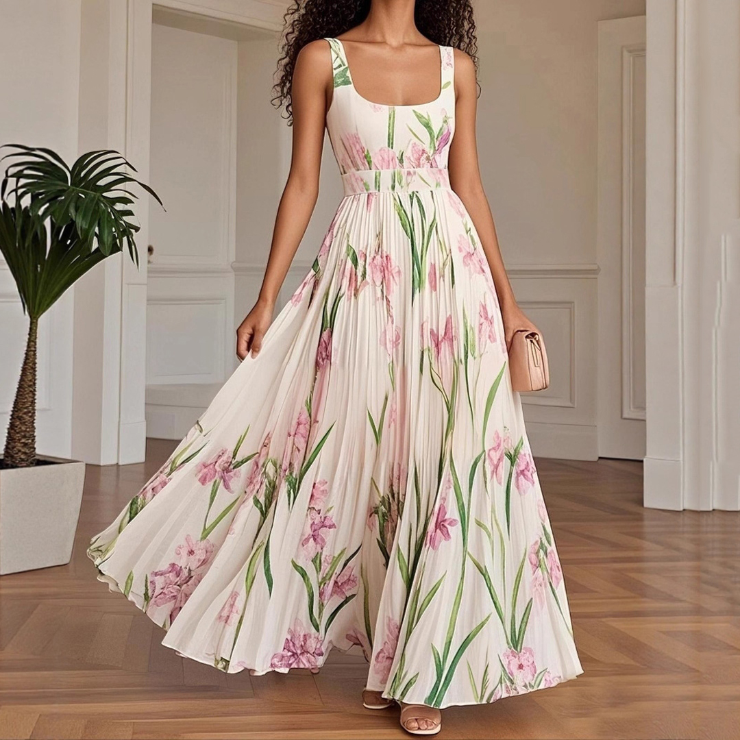 Pleated Slim Fit Floral Print Slip Dress elevenforest