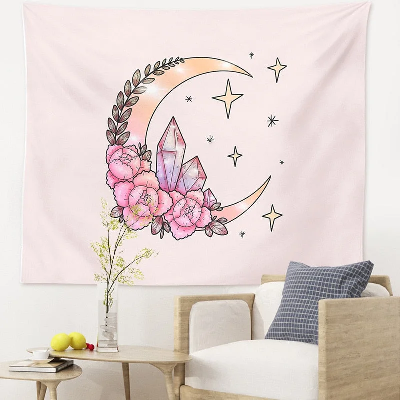 Vintage Tarot Card Pink Tapestry Ouija It Will All Be OK Dorm Room Decoration Pink Boho Home Decor Psychedelic Sun Moon Wall