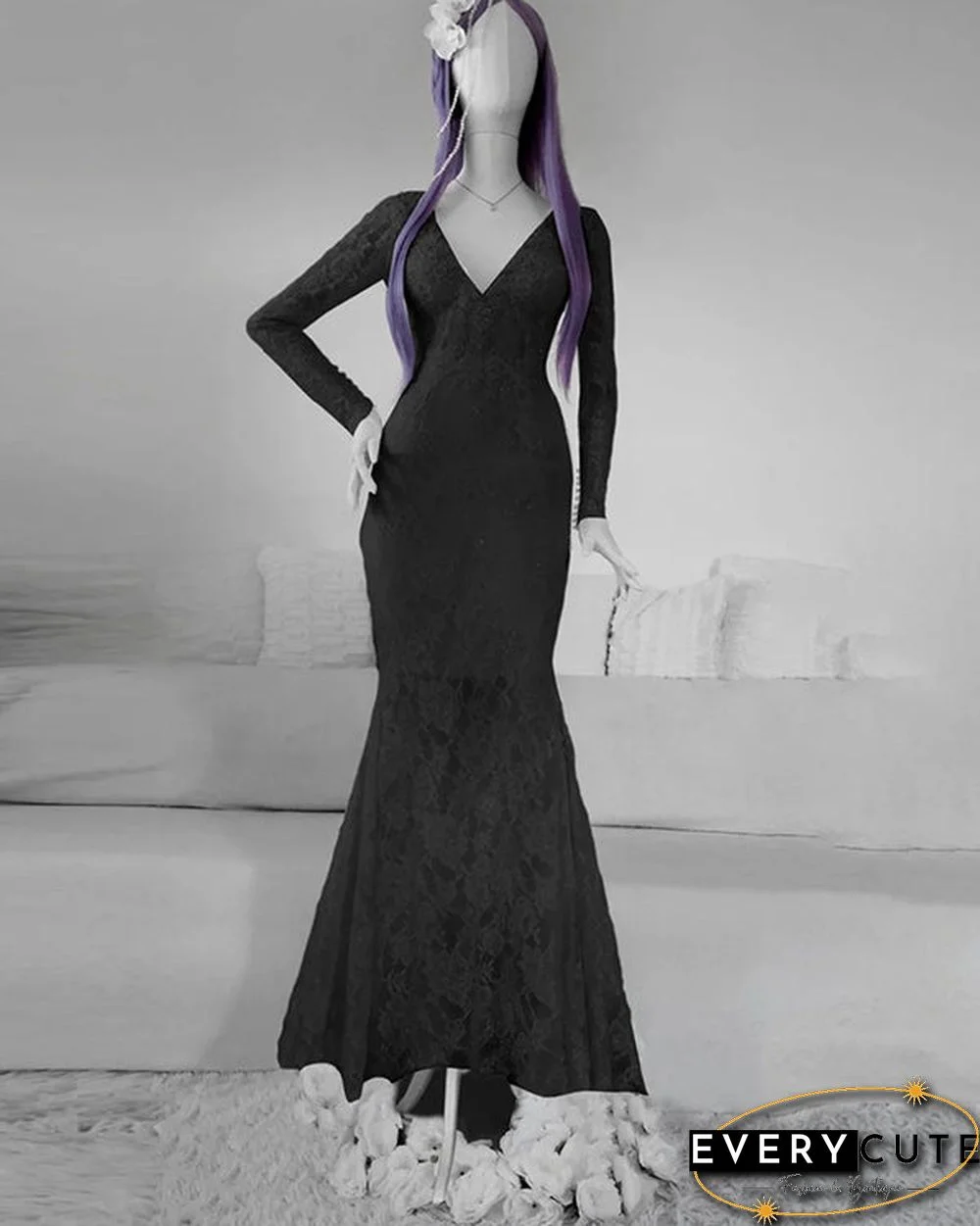 Solid Vintage Slim Fit V-Neck Dress
