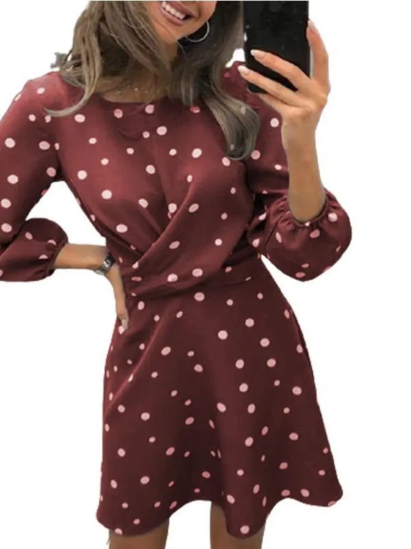 Women's Crewneck Polka Dot Formal Dress