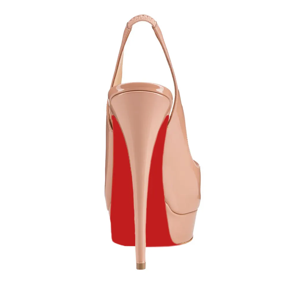 150mm Slingback Sandals Red Soles Platforms Sky High Party Patent Pumps-vocosishoes