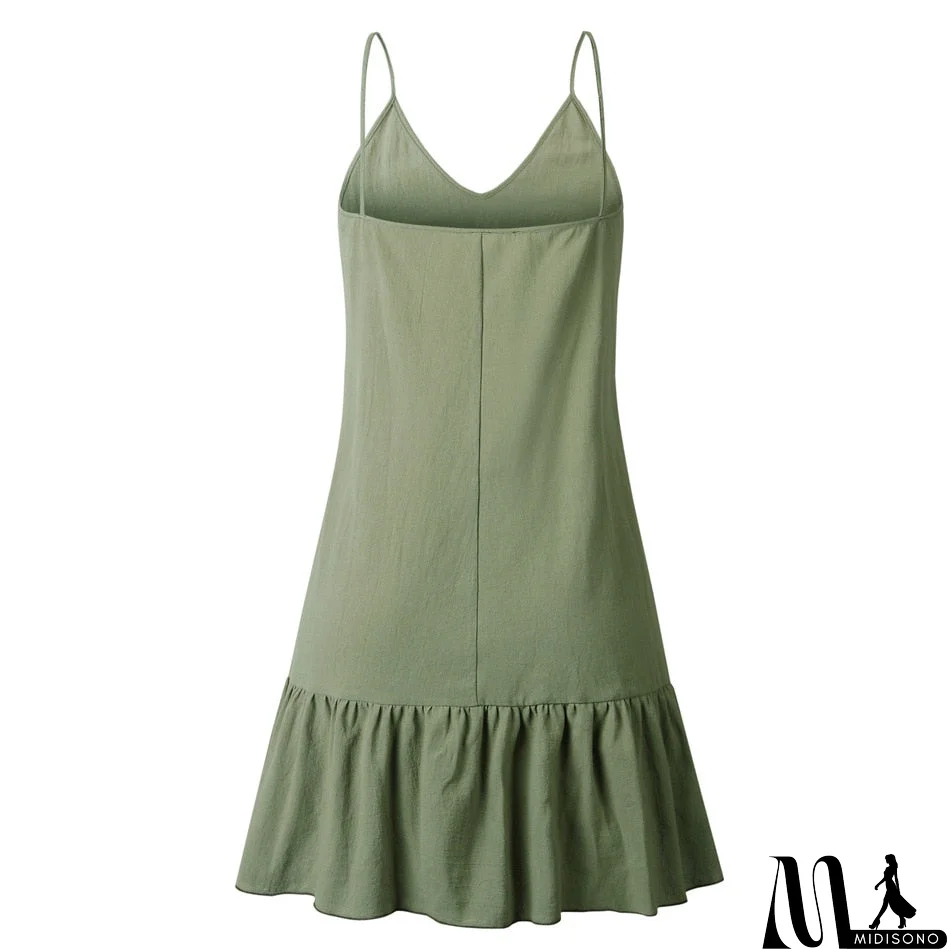 MidiSono - Loose Summer Dress Cotton Sexy White Halter V-neck Ruffled Women Casual Spaghetti Strap Mini beach clothes for women