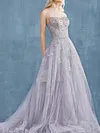 Shiny Embroidered Backless A-Line Evening Bandeau Maxi Dress