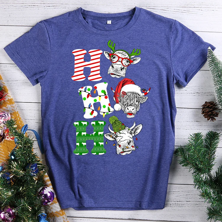 Ho Ho Ho Farm Cow Christmas T-Shirt-010725