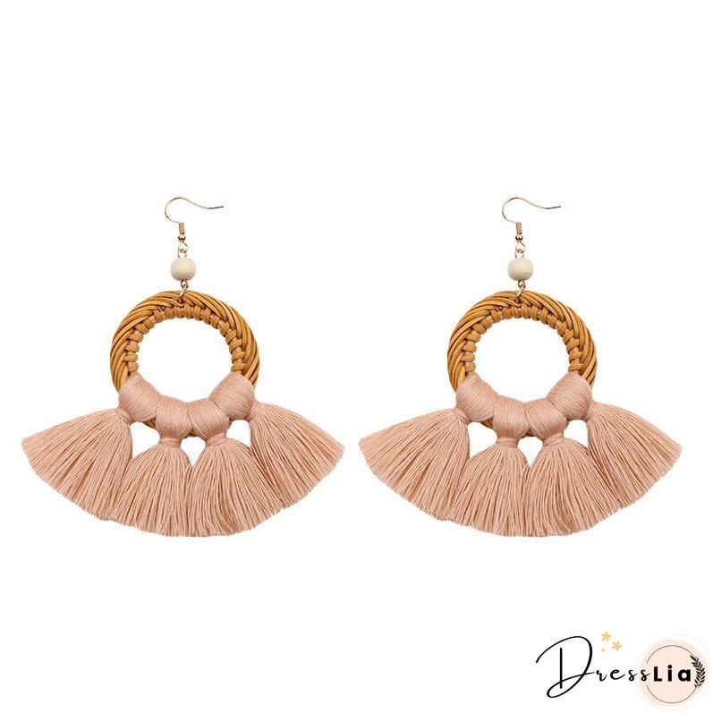 Tassel Earrings Handmade Rattan Women's Jewelry
