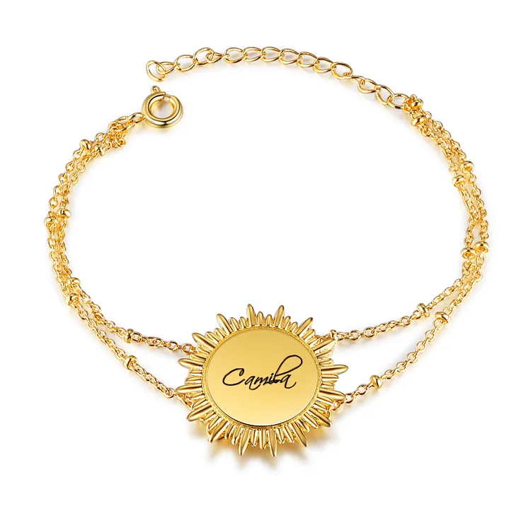 Personalized Sun Bracelet in Gold Custom Name for Her