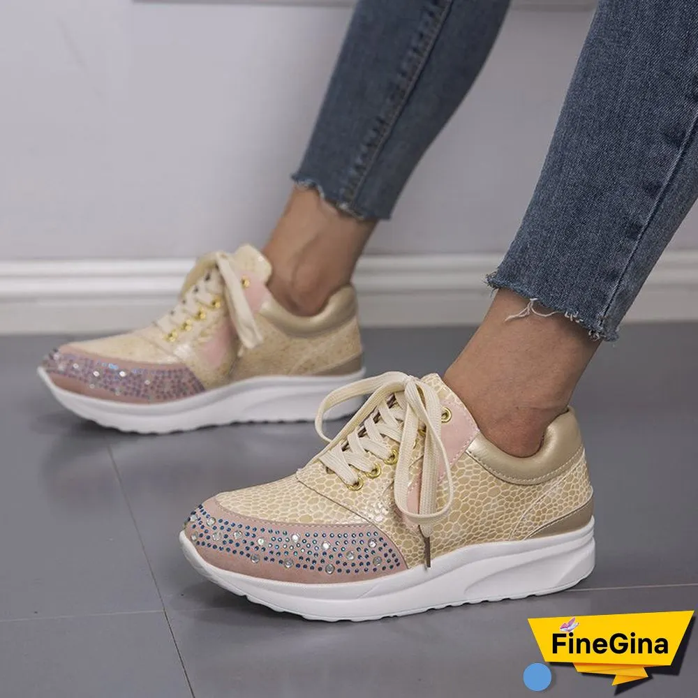 Women'Casual Leather Rhinestones Sneakers