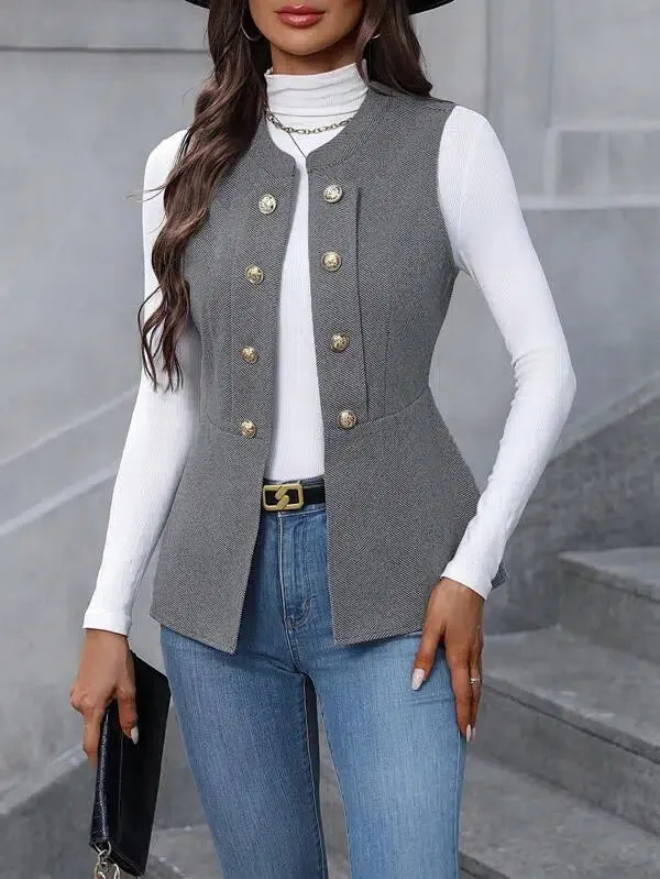Grey Sleeveless Plain Outerwear