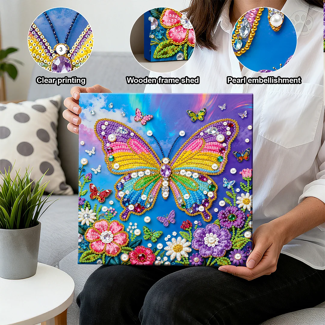Butterfly Art Diamond Painting Kit for Adults Home Decor 25x25cm With Frame