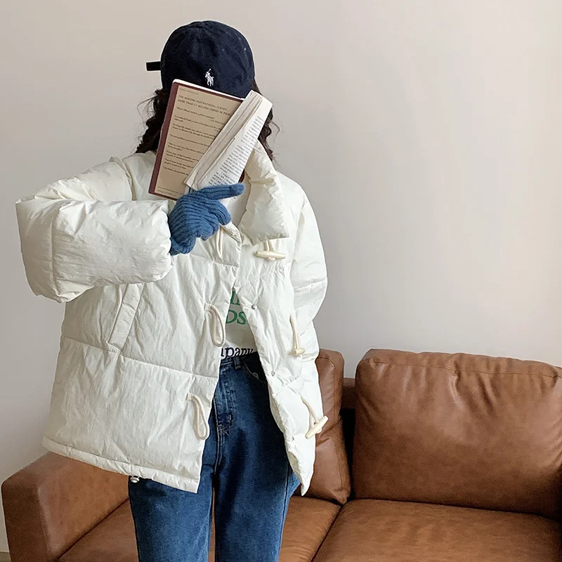 Woherb 2023 New Winter Down Cotton Jacket Women's Short Jacket Small Korean Horn Button Milk Fufu Cotton-Padded Jacket-Outfit Ideas
